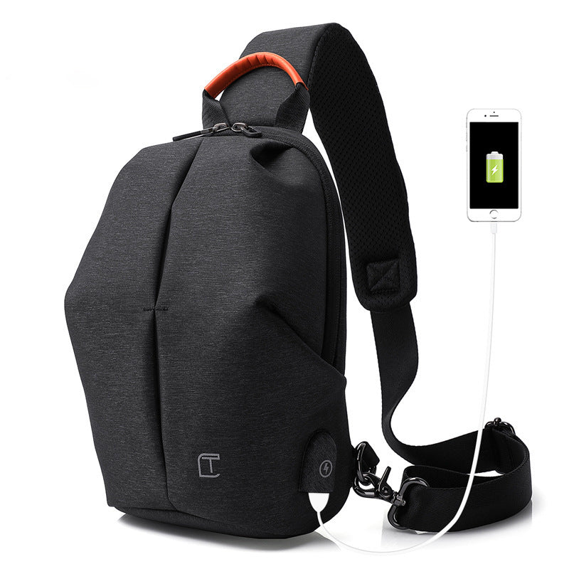 Sleek Urban Explorer Chest Bag for Men - Waterproof Korean Style Messenger with USB Charging - Outdoor Shoulder Sling Bag