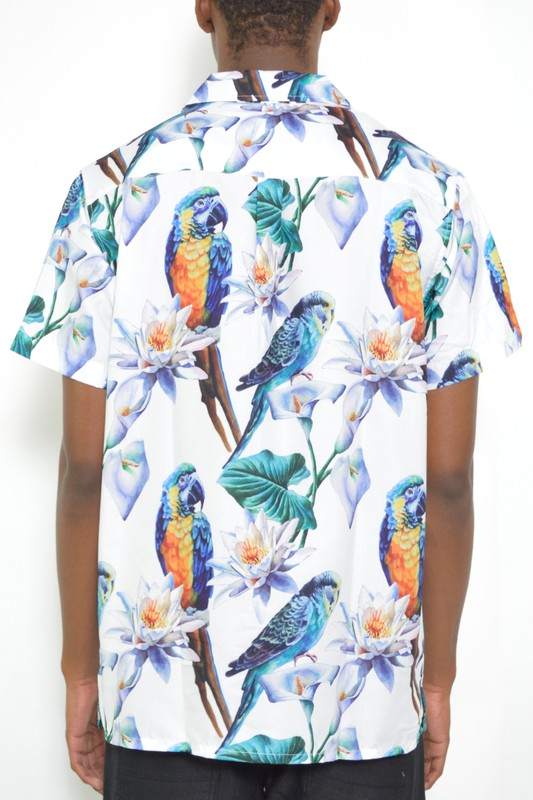 MENS TUCAN PARROT PRINT RESORT BUTTON DOWN SHIRT