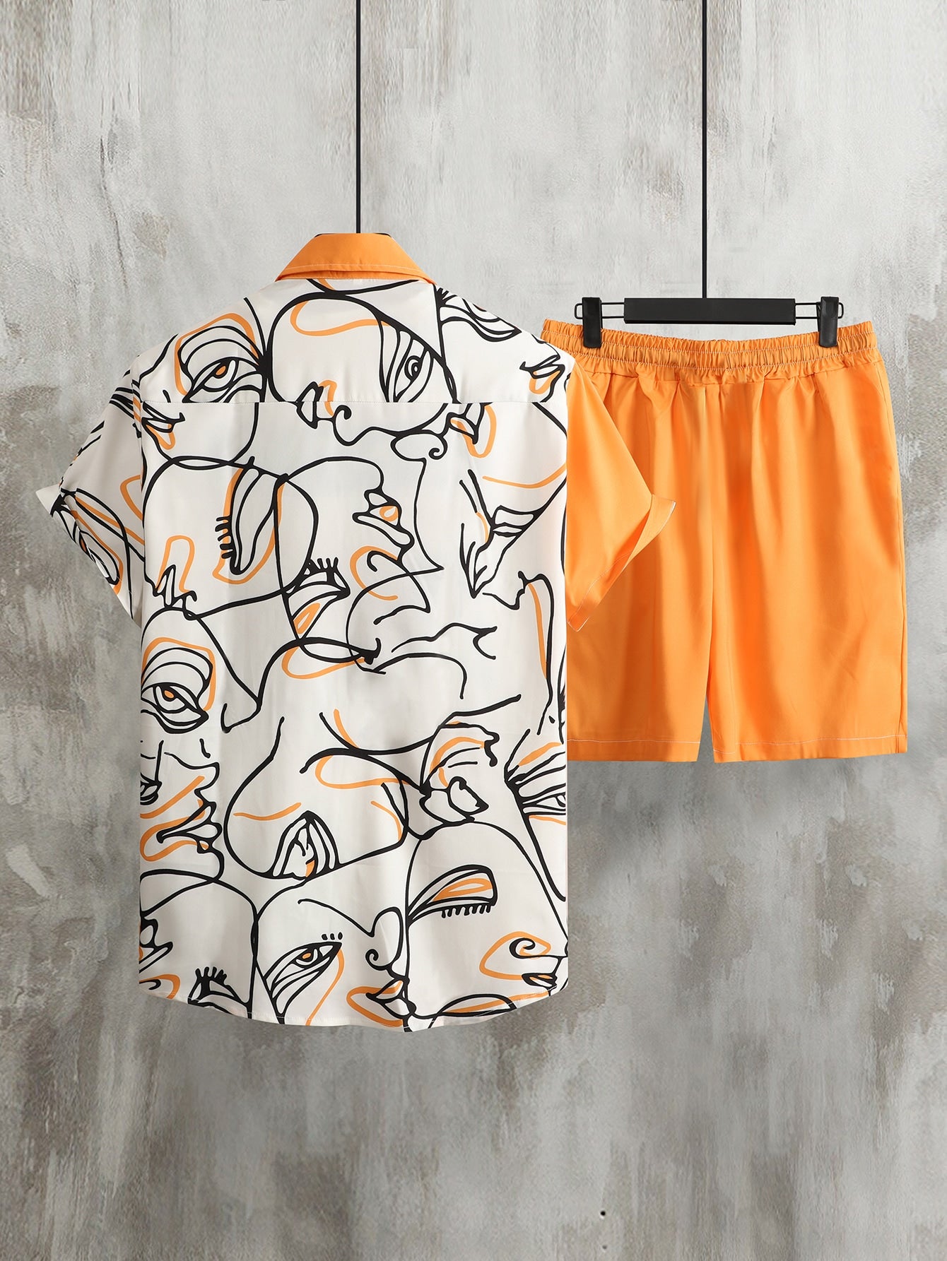 Color Block Figure Graphic Shirt & Shorts Set for Men by Manfinity Homme