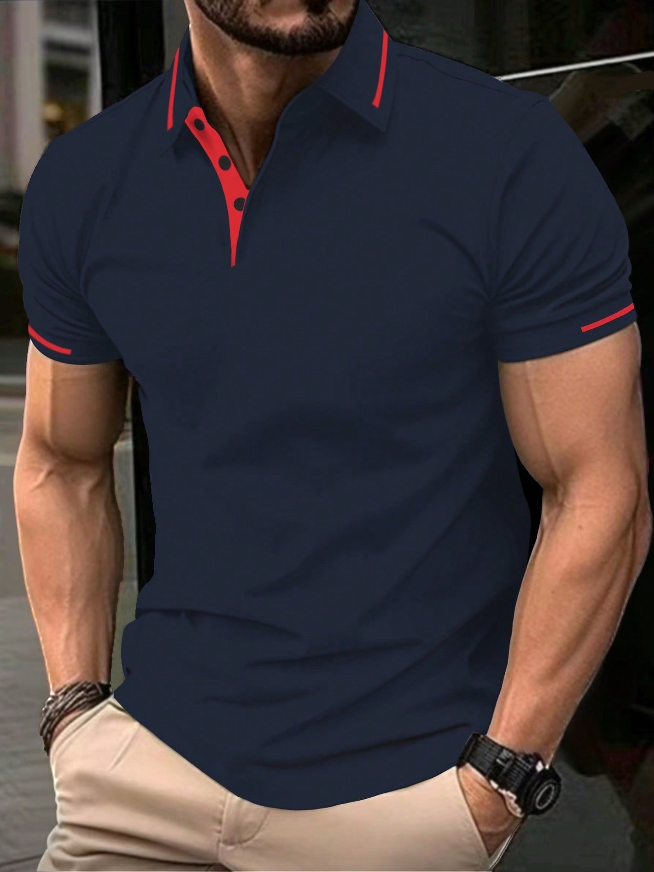 Color Block Polo Shirt for Men - Pink Casual Style