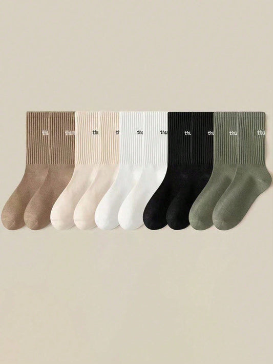 Men's Personality Letter Print Mid-Calf Socks Set - Autumn/Winter Collection (5-Pack)