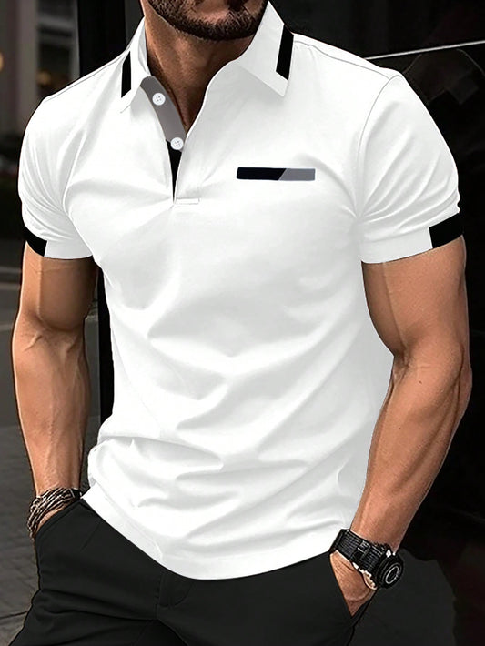 Contrast Trim White Polo Shirt for Men by Manfinity Homme