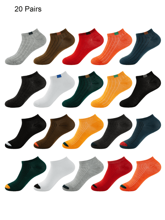 Colorful Men's Ankle Socks Set of 20 for Everyday and Sports Activities