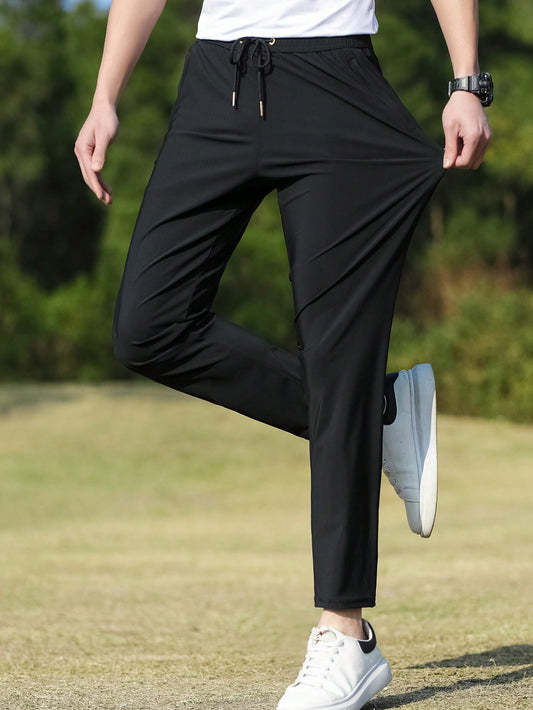 Men Cool Elastic Iced Silk Casual Tapered Pants