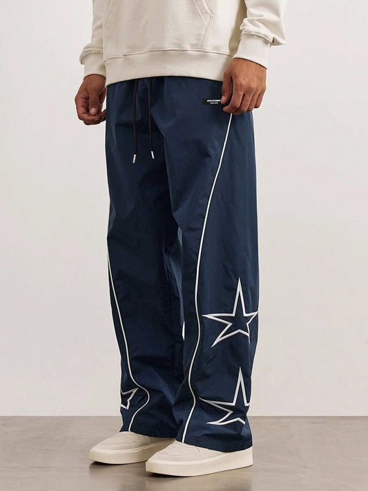 Manfinity Hypemode Men Loose Embroidery Star Pattern Contrast Piping Pants