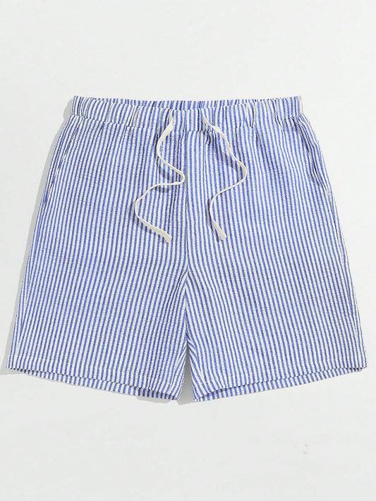 Manfinity Homme Men's Drawstring Waist Casual Woven Striped Summer Shorts