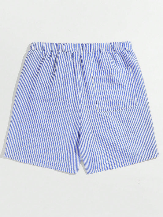 Manfinity Homme Men's Drawstring Waist Casual Woven Striped Summer Shorts