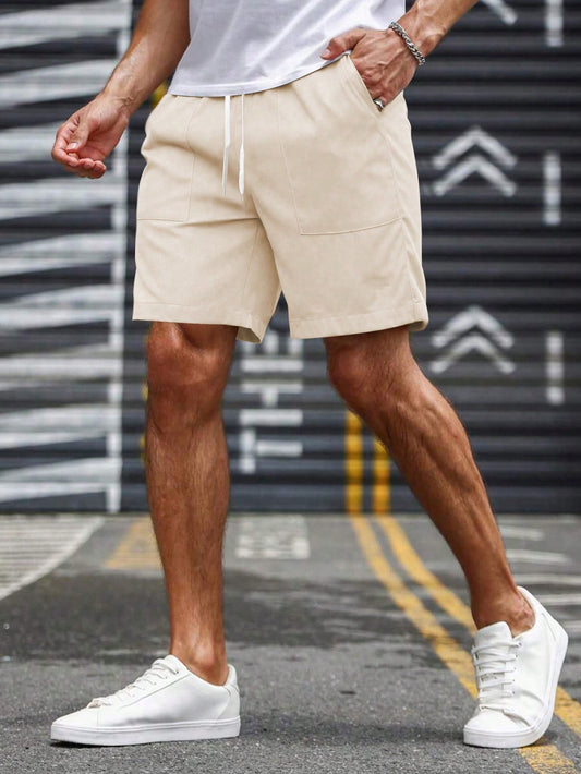 Manfinity Homme Men's Plus Size Solid Color Drawstring Waist Casual Casual Shorts With Pockets