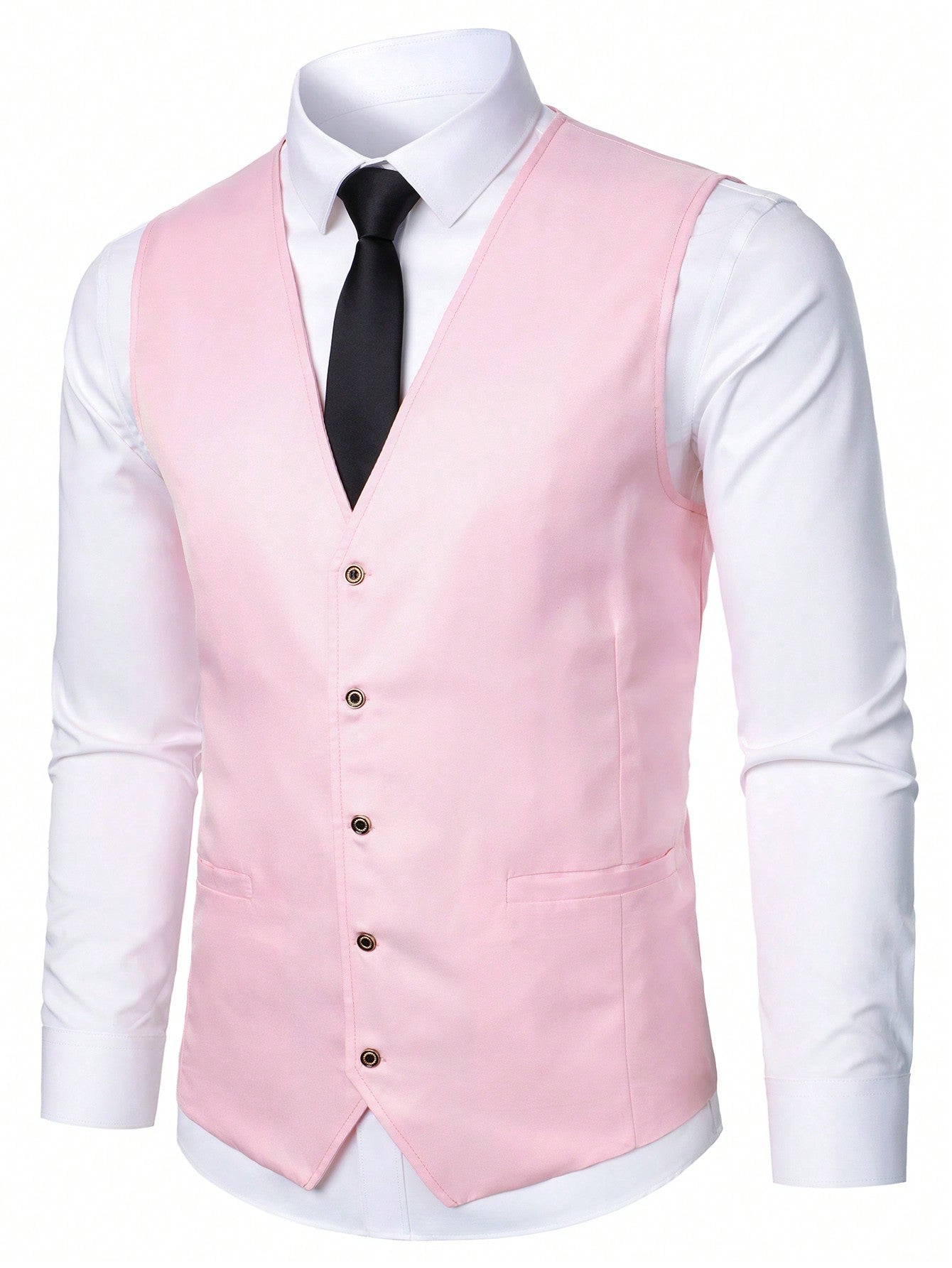 Modern Elegance Men's Black Suit Vest with Asymmetrical Hem Shape