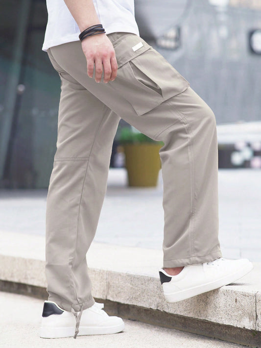 Manfinity Hypemode Solid Color Street Style Casual Pants With Pockets