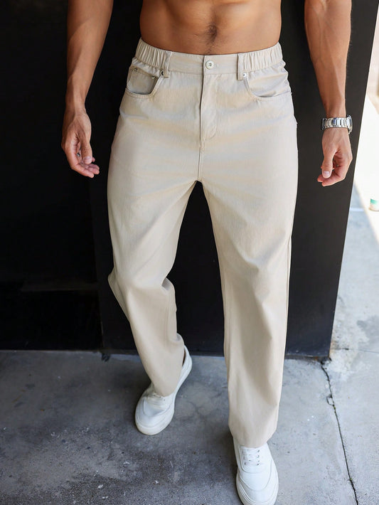 Manfinity Homme Men's Plain Straight-Legged Pants And Khaki Pants