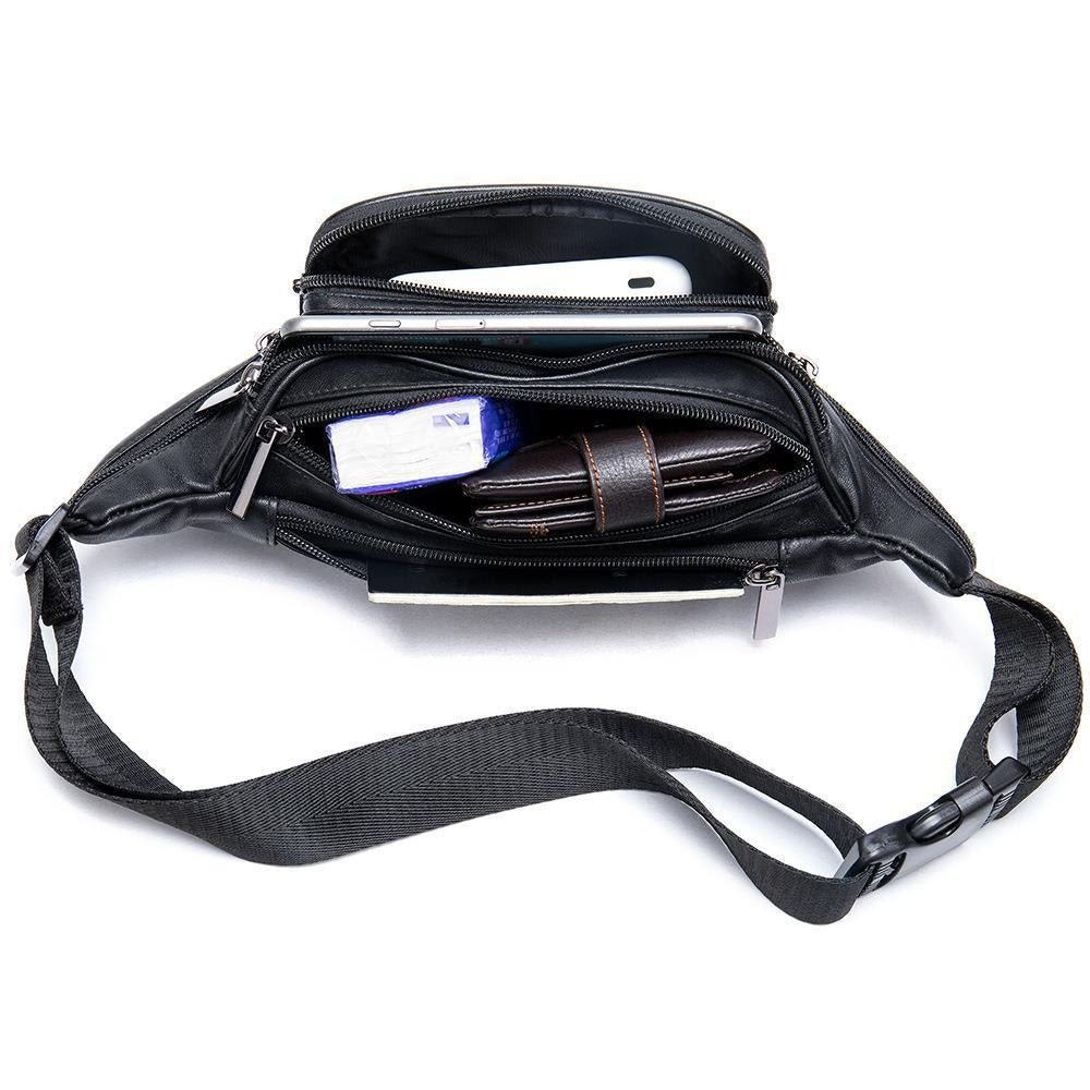 Sheepskin Waist Bag for Men: Premium Outdoor Black Crossbody Phone Bag