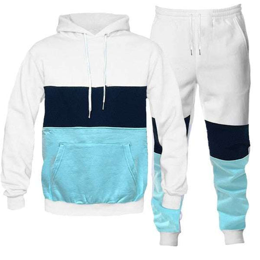 Color block sweat set with hoodie and elastic waist.