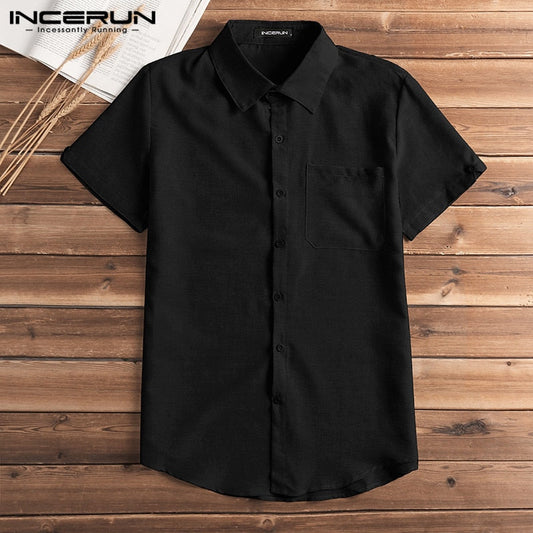 Men's Lapel Neck Button Shirt with Functional Pockets and Solid Color