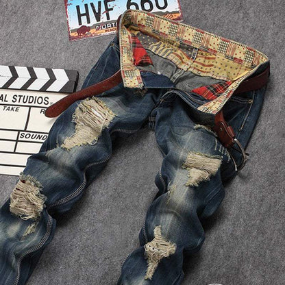 Timeless Distressed Denim: Men's Chic Vintage Ripped Jeans