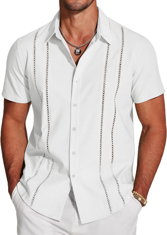 Sophisticated COOFANDY Men's Linen Cuban Beach Shirt with Short Sleeves