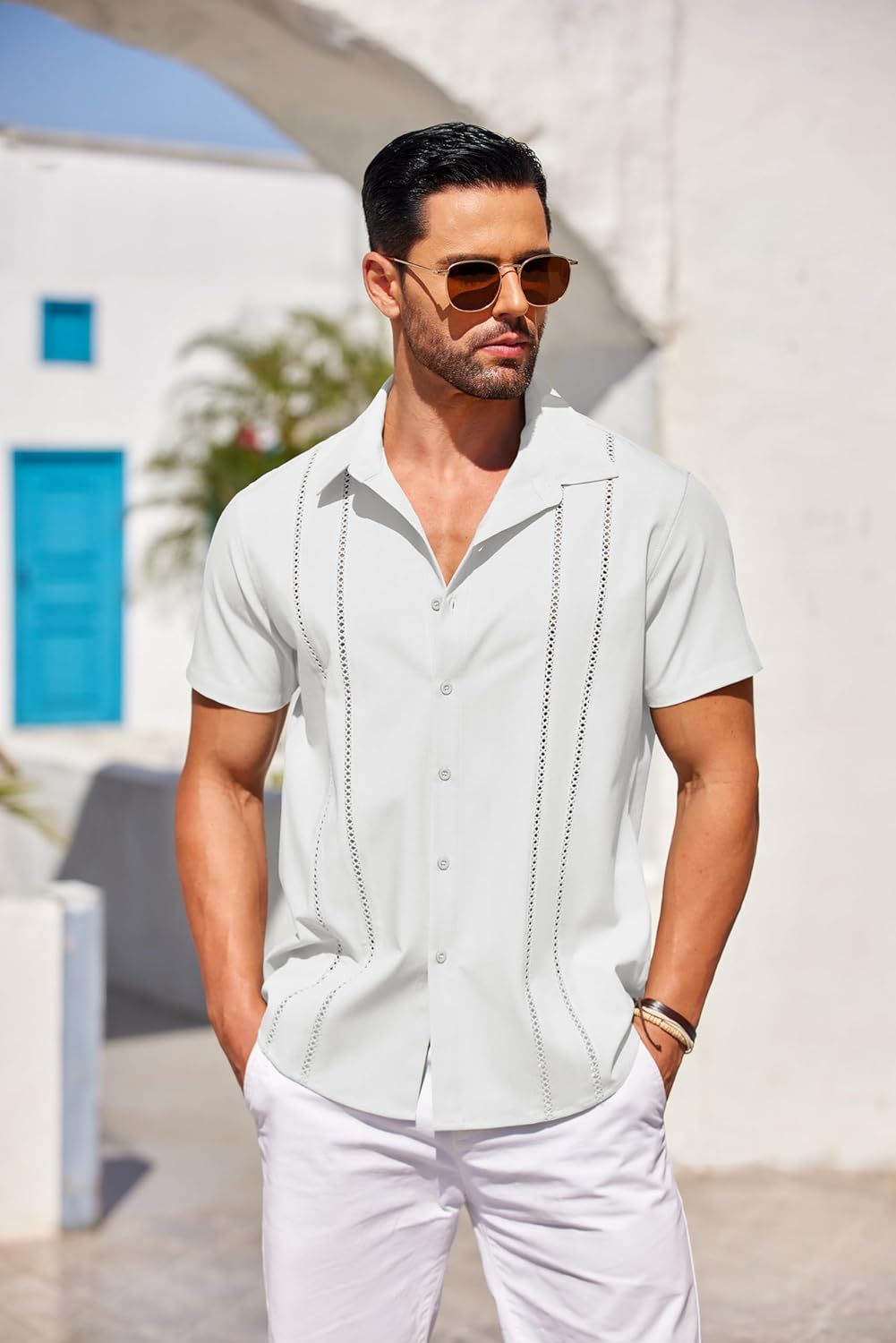 Sophisticated COOFANDY Men's Linen Cuban Beach Shirt with Short Sleeves