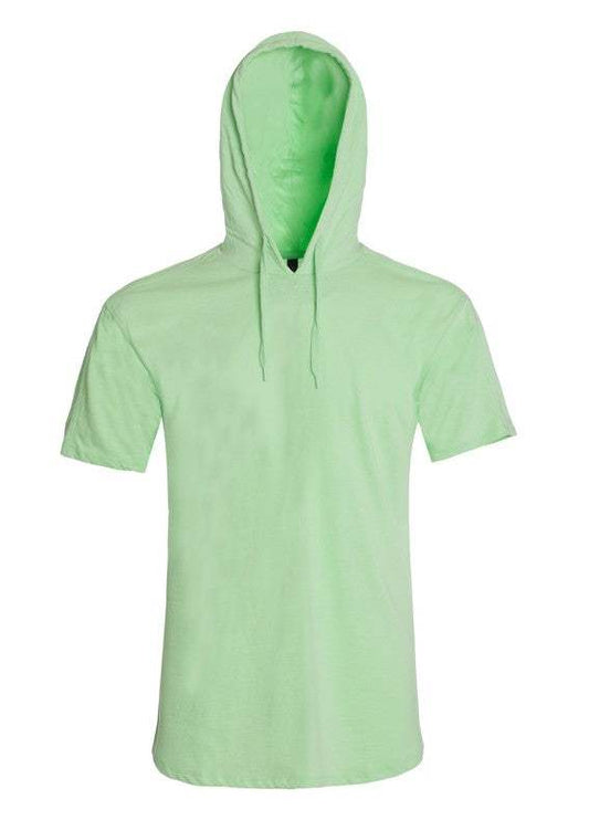 Lightweight short sleeves hoodie in green with drawstring hood, made from 100% cotton.