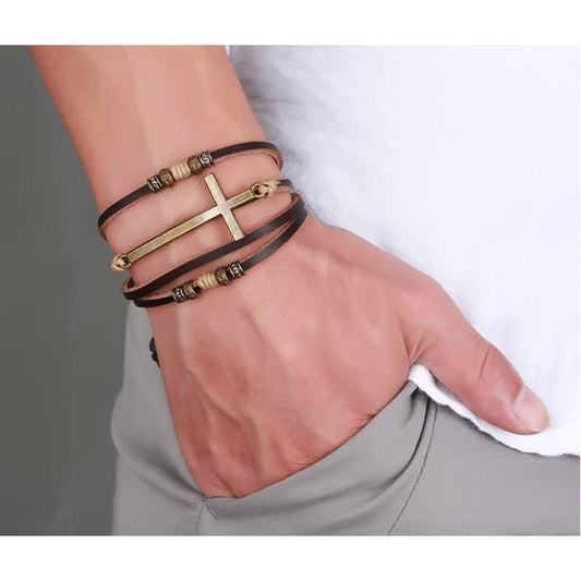 Vnox Leather Cross Bracelets & Bangles - Elevate Your Style!