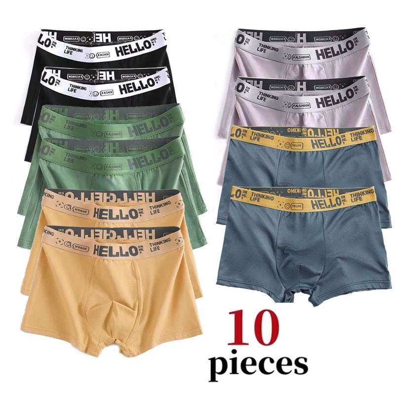 Men's Breathable Boxer Shorts Set in various colors, 10 pieces.