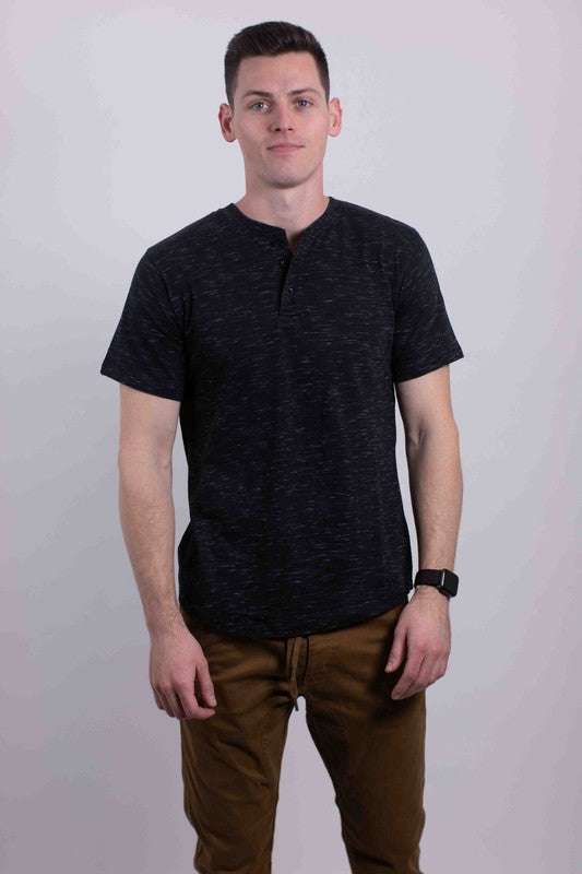 Short Sleeves Henley T-shirt in soft cotton, round neckline, and button placket.