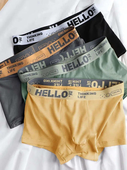 Men's quick-dry boxer briefs in assorted colors with trendy waistbands.