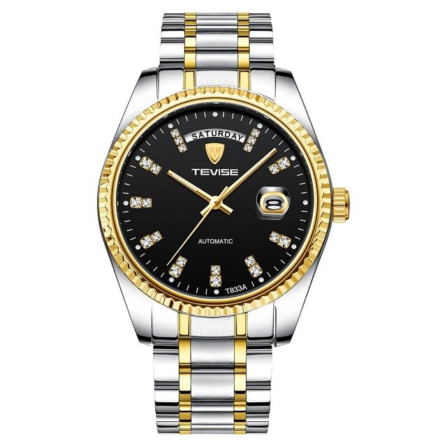 Golden Elegance: Tevise Men's Automatic Stainless Steel Date Business Wristwatch