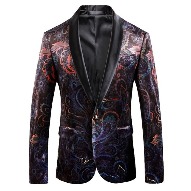 Luxury Print Shawl Collar Blazer Suit Jacket for Men - Elegant Attire for Special Events