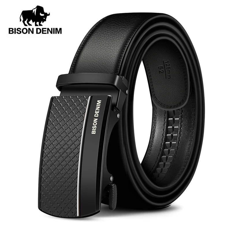 Carbon Fiber Pattern Luxury Black Leather Belt for Men - Premium Bison Denim Design