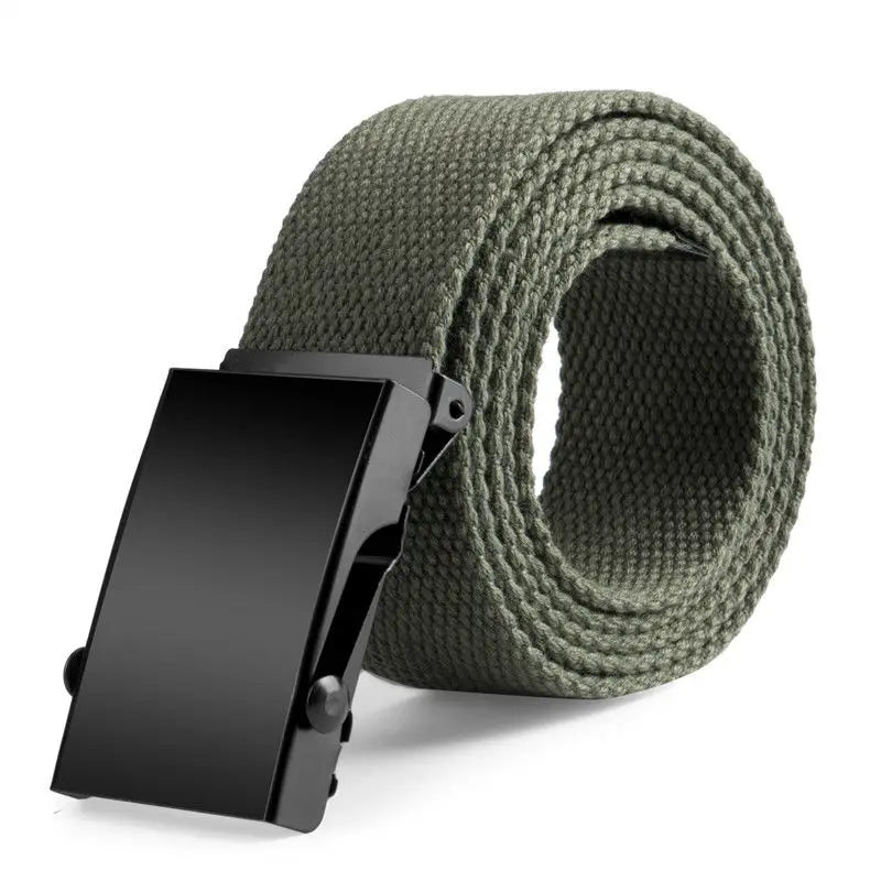 Versatile 120CM Cotton Canvas Webbing Belt with Black Buckle - Unisex Fashion Accessory