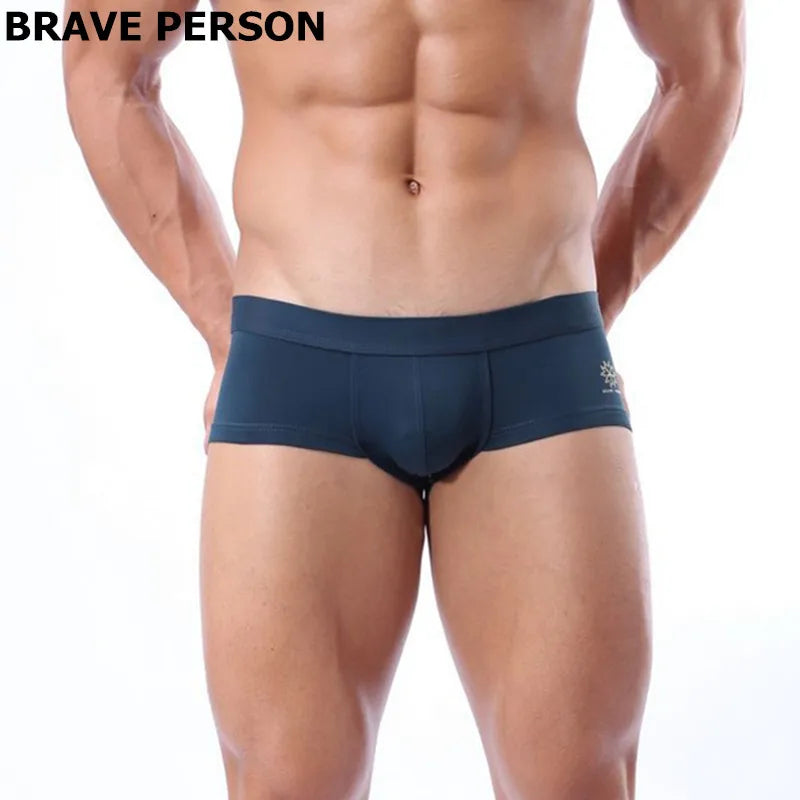 Comfortable BRAVE PERSON Men's Low-Waist Nylon Boxer Shorts with Multiple Color Choices