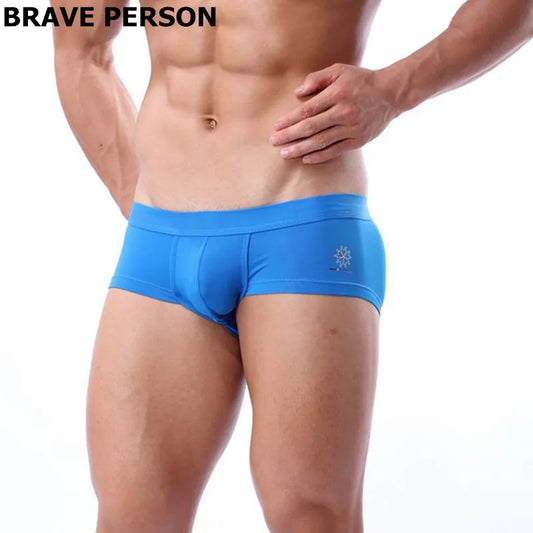 Comfortable BRAVE PERSON Men's Low-Waist Nylon Boxer Shorts with Multiple Color Choices