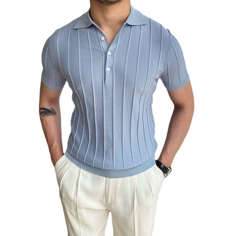 Elegant Men's Solid Color Polo Shirt: Modern Business Casual Style
