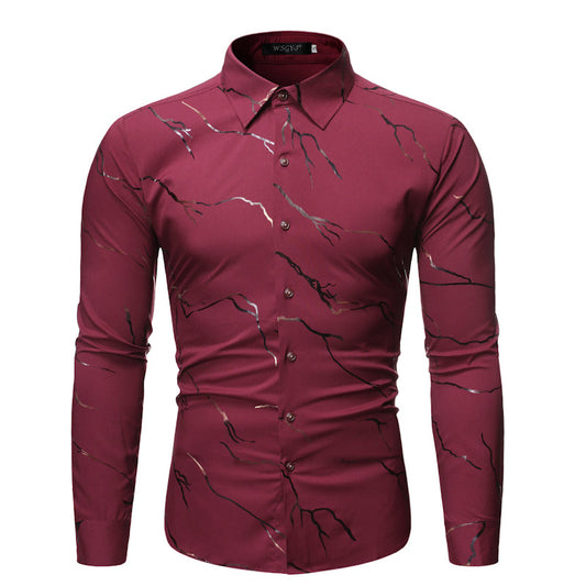 Sophisticated Men's Foil Printed Stand Collar Long Sleeve Shirt