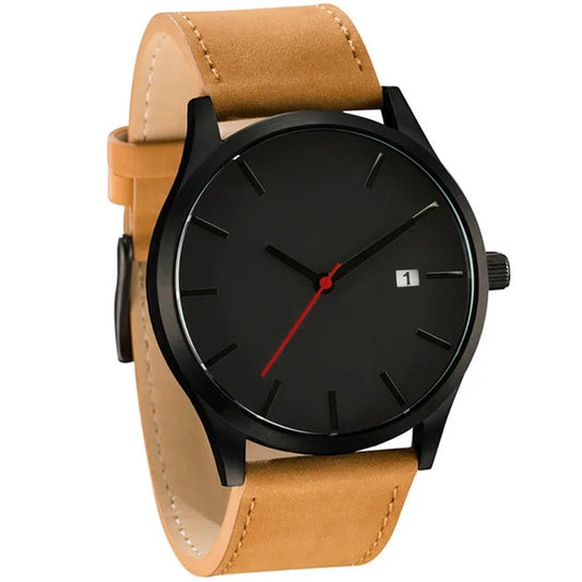 Military Style Men's Leather Band Sport Watch