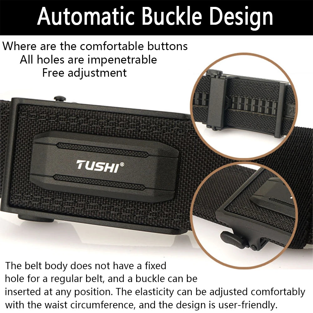 TUSHI Tactical Alloy Buckle Gun Belt for Men and Women Outdoor 1100D Nylon Military Belt Male