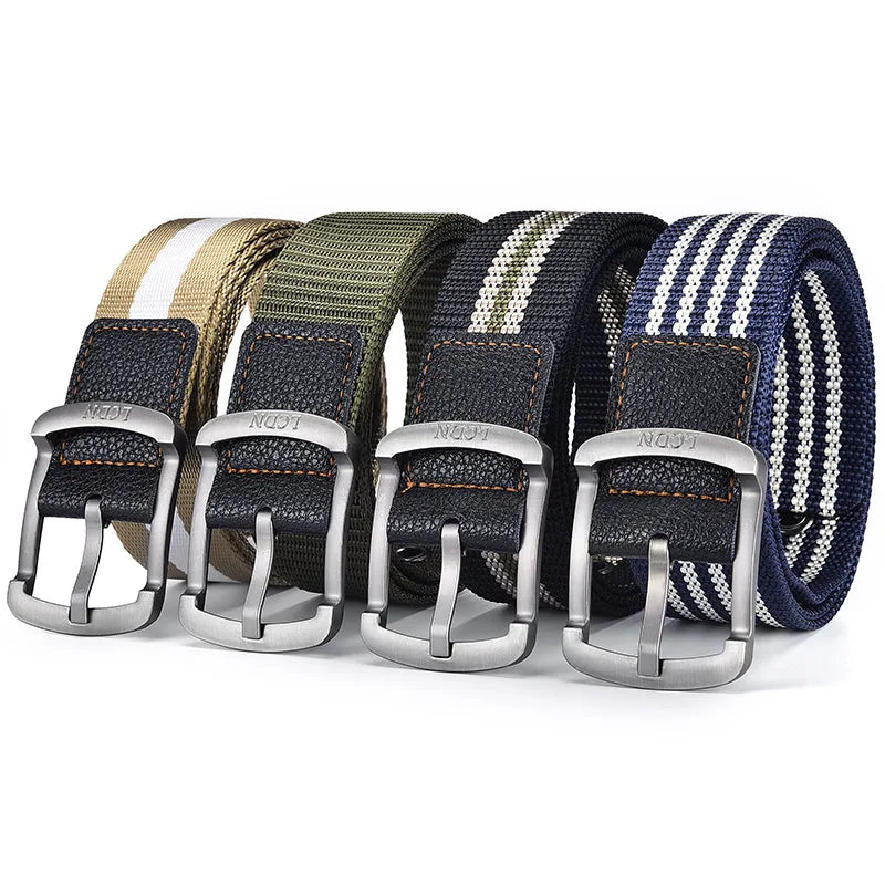 Youthful Striped Canvas Belt for Men and Boys - Stainless Steel Buckle Casual Waistband