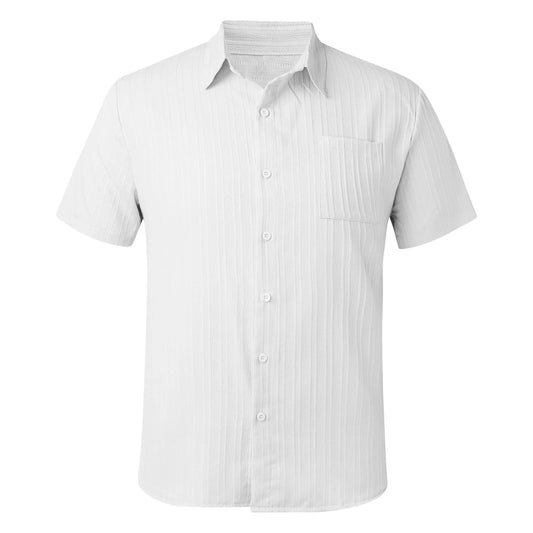 Luxury Corduroy Striped Short Sleeve Shirt for Men - Summer Retro Style