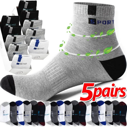 Breathable Cotton Athletic Socks Bundle for Men - Set of 5 Pairs