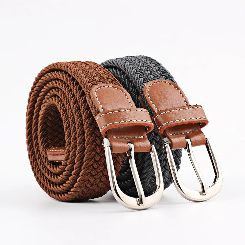 Extended Elastic Canvas Belt with Needle Button Closure - Versatile Fashion Accessory for Men and Women