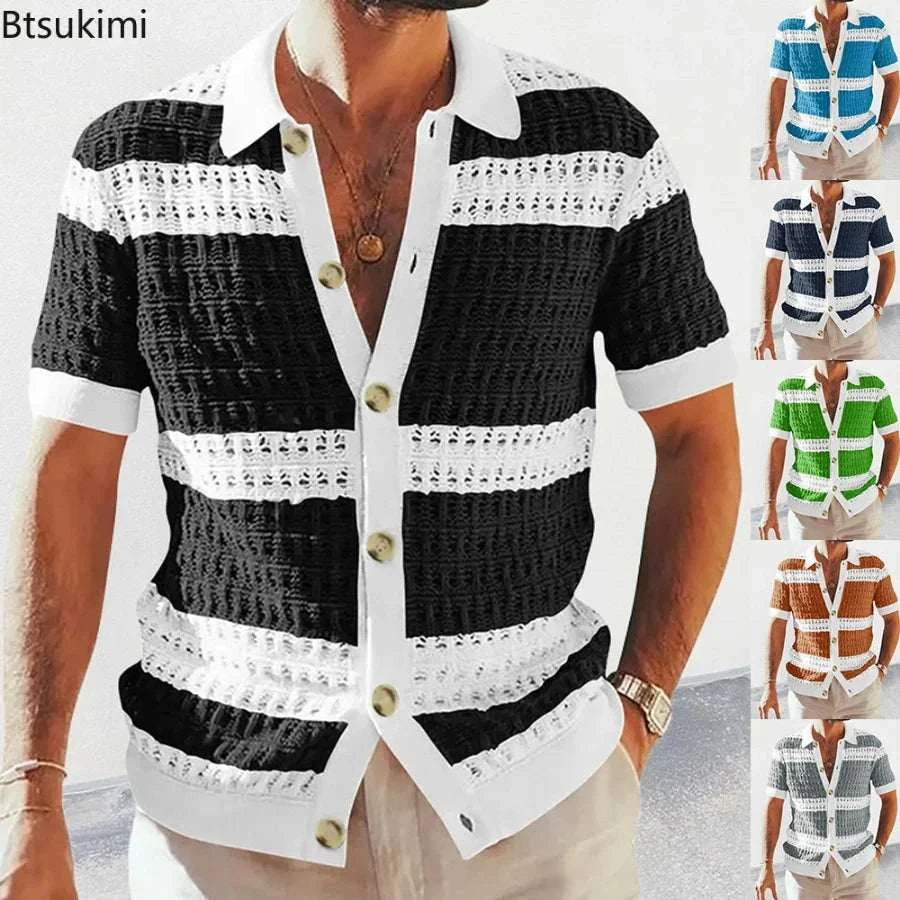 2024 Spring Summer Casual Mens Knitted Shirts Loose Short Sleeve ButtoElevate Your Style with Our 2024 Spring Summer Casual Mens Knitted Shirts
 Introducing the ultimate blend of sophistication and comfort: our 2024 Spring Summer CasuaMen Shirts2024 Spring Summer Casual Mens Knitted Shirts Loose Short Sleeve Buttoned Lapel Knit Cardigans Men Clothes Vintage Striped ShirtMENLL