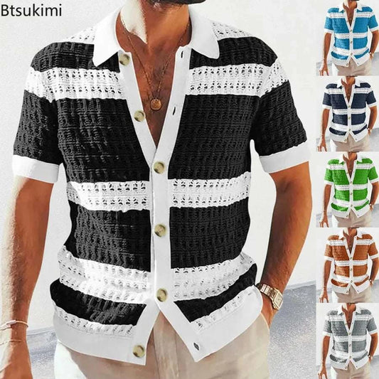 2024 Spring Summer Casual Mens Knitted Shirts Loose Short Sleeve ButtoElevate Your Style with Our 2024 Spring Summer Casual Mens Knitted Shirts
 Introducing the ultimate blend of sophistication and comfort: our 2024 Spring Summer CasuaMen Shirts2024 Spring Summer Casual Mens Knitted Shirts Loose Short Sleeve Buttoned Lapel Knit Cardigans Men Clothes Vintage Striped ShirtMENLL