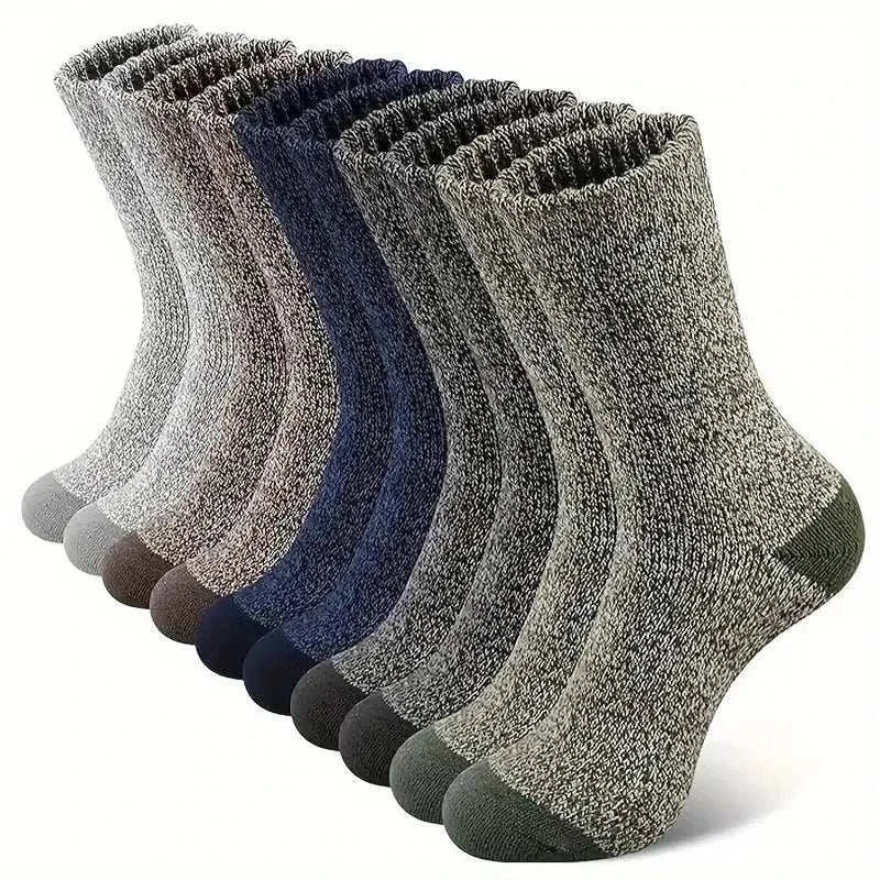 5 pairs of super thick merino wool hiking socks for men, thermal design for cold weather.