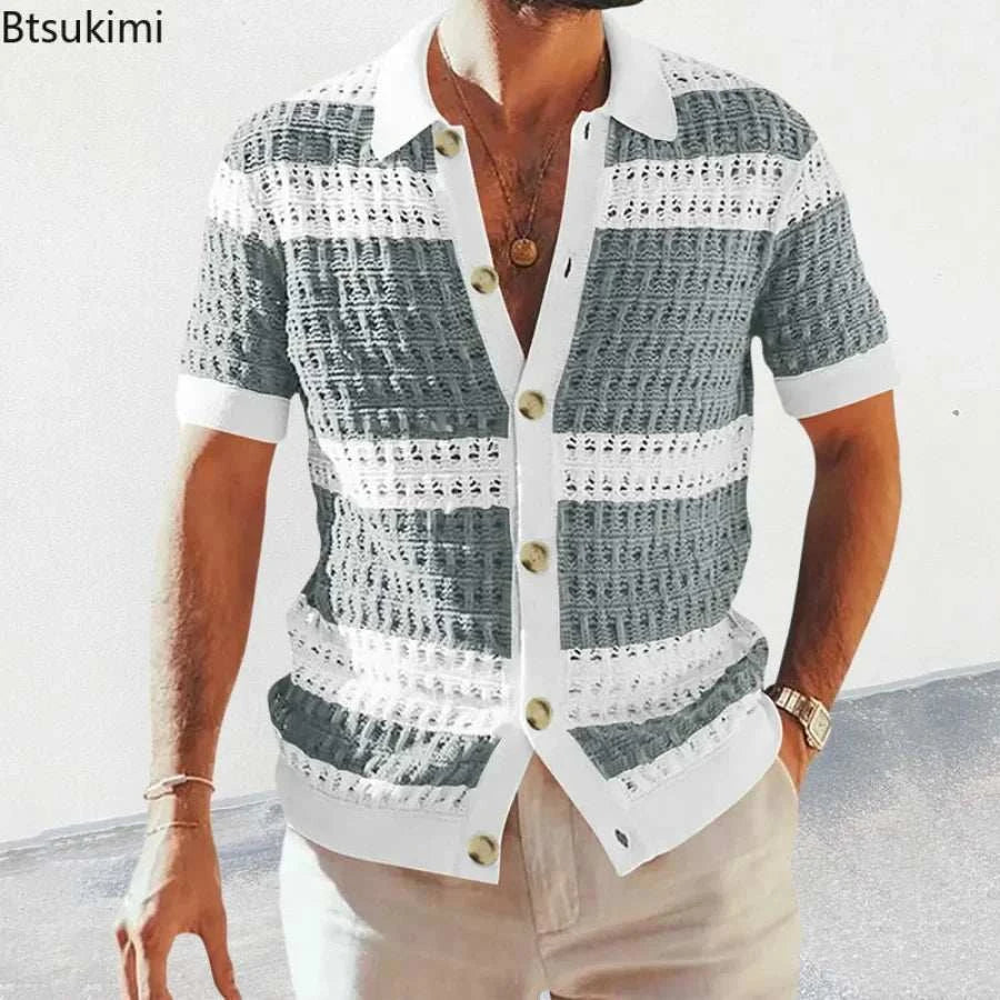 2024 Spring Summer Casual Mens Knitted Shirts Loose Short Sleeve ButtoElevate Your Style with Our 2024 Spring Summer Casual Mens Knitted Shirts
 Introducing the ultimate blend of sophistication and comfort: our 2024 Spring Summer CasuaMen Shirts2024 Spring Summer Casual Mens Knitted Shirts Loose Short Sleeve Buttoned Lapel Knit Cardigans Men Clothes Vintage Striped ShirtMENLL