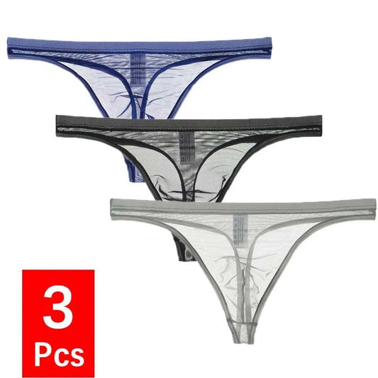 3Pcs/lot Mens Underwear Sexy Transparent Mesh Gauze Bikini G-string ThElevate Your Underwear Collection
 Discover the perfect blend of comfort and style with our 3Pcs Men's Underwear Set. Crafted for the modern man who values both func3Pcs/lot Mens Underwear Sexy Transparent Mesh Gauze BikiniMENLL