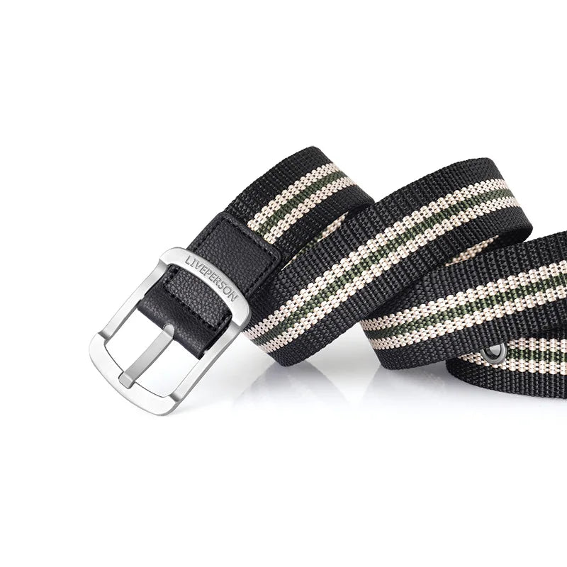 Youthful Striped Canvas Belt for Men and Boys - Stainless Steel Buckle Casual Waistband