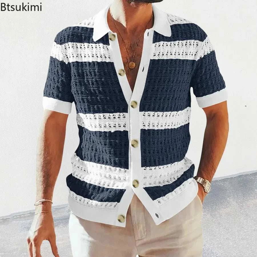 2024 Spring Summer Casual Mens Knitted Shirts Loose Short Sleeve ButtoElevate Your Style with Our 2024 Spring Summer Casual Mens Knitted Shirts
 Introducing the ultimate blend of sophistication and comfort: our 2024 Spring Summer CasuaMen Shirts2024 Spring Summer Casual Mens Knitted Shirts Loose Short Sleeve Buttoned Lapel Knit Cardigans Men Clothes Vintage Striped ShirtMENLL