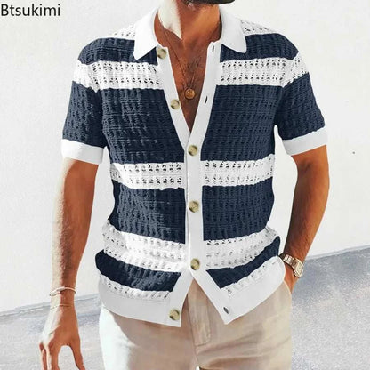 2024 Spring Summer Casual Mens Knitted Shirts Loose Short Sleeve ButtoElevate Your Style with Our 2024 Spring Summer Casual Mens Knitted Shirts
 Introducing the ultimate blend of sophistication and comfort: our 2024 Spring Summer CasuaMen Shirts2024 Spring Summer Casual Mens Knitted Shirts Loose Short Sleeve Buttoned Lapel Knit Cardigans Men Clothes Vintage Striped ShirtMENLL