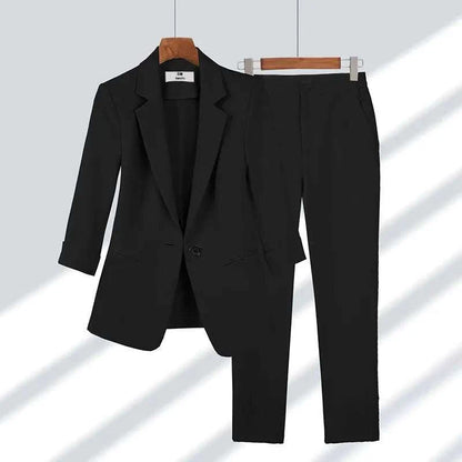 2023 Summer New Thin Jacket Blazer Casual Wide Leg Pants Two Piece EleSPECIFICATIONSBrand Name: WishworldPattern Type: SolidMaterial: POLYESTERAge: seniorStyle: Office LadyOrigin: Mainland ChinaCN: ZhejiangSeason: SummerElasticity: MedThin Jacket Blazer Casual Wide Leg PantsMENLL