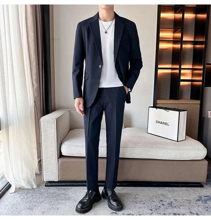 Men's Formal Suit Set Wedding Party Dress Black Gray Business Office BElevate Your Style with Our Men's Formal Suit Set
 Discover the perfect blend of sophistication and modern fashion with our Men's Formal Suit Set. Designed for the cFormal Suit Set Wedding Party Dress Black Gray Business Office Blazer Trousers Korean Fashion Draped Youth Suit JacketMENLL